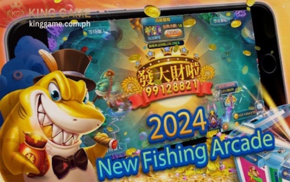 An Ipad showing a fishing game arcade with a yellow shark with hot on and a cigar smiling angerly eager to play Fisher Game like a bot.